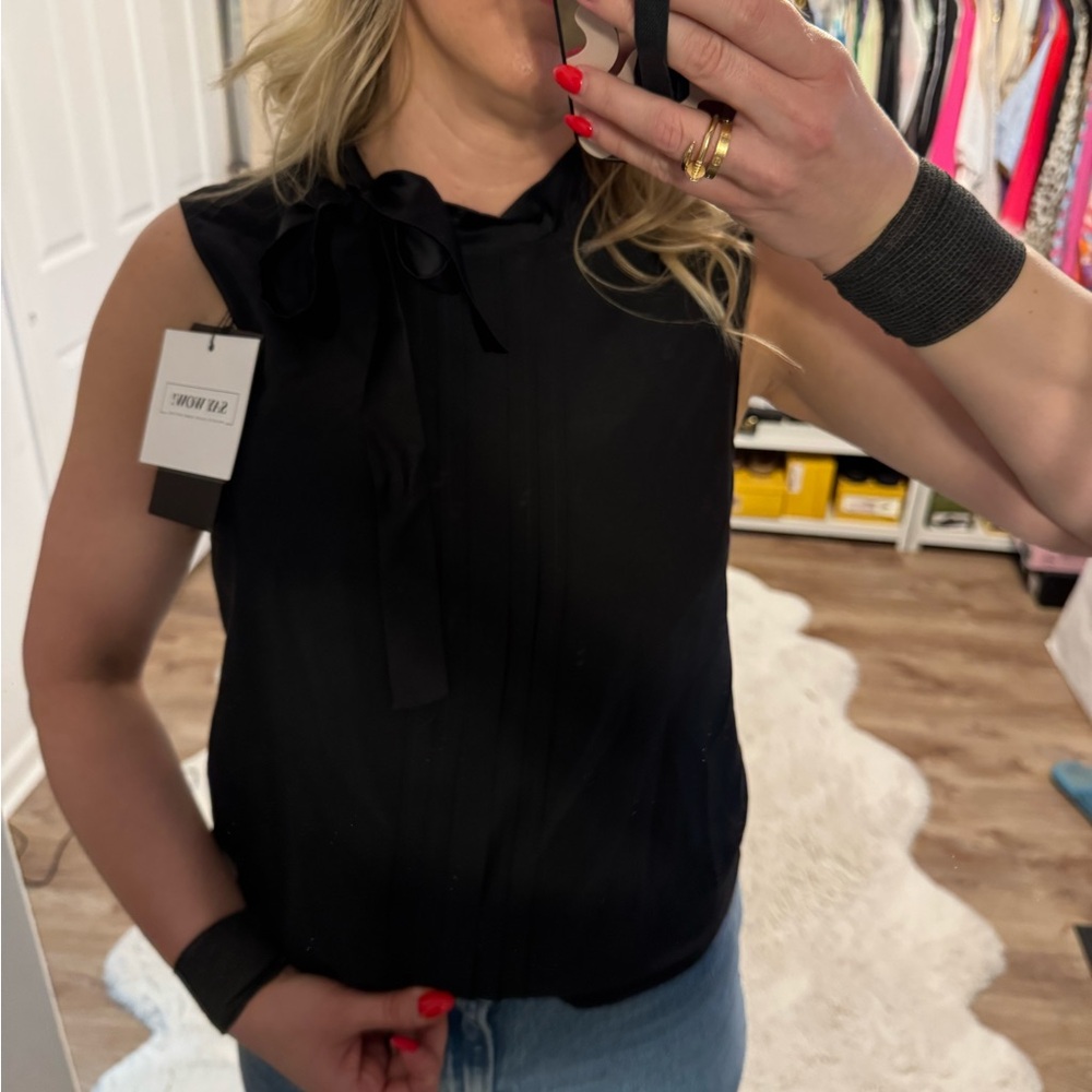 Bottega Veneta Black Silk Sleeveless Top with Neck Bow